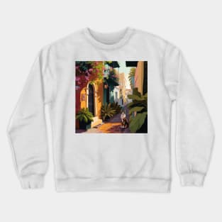 Old San Juan Colorful Homes, Plants and Cats Crewneck Sweatshirt